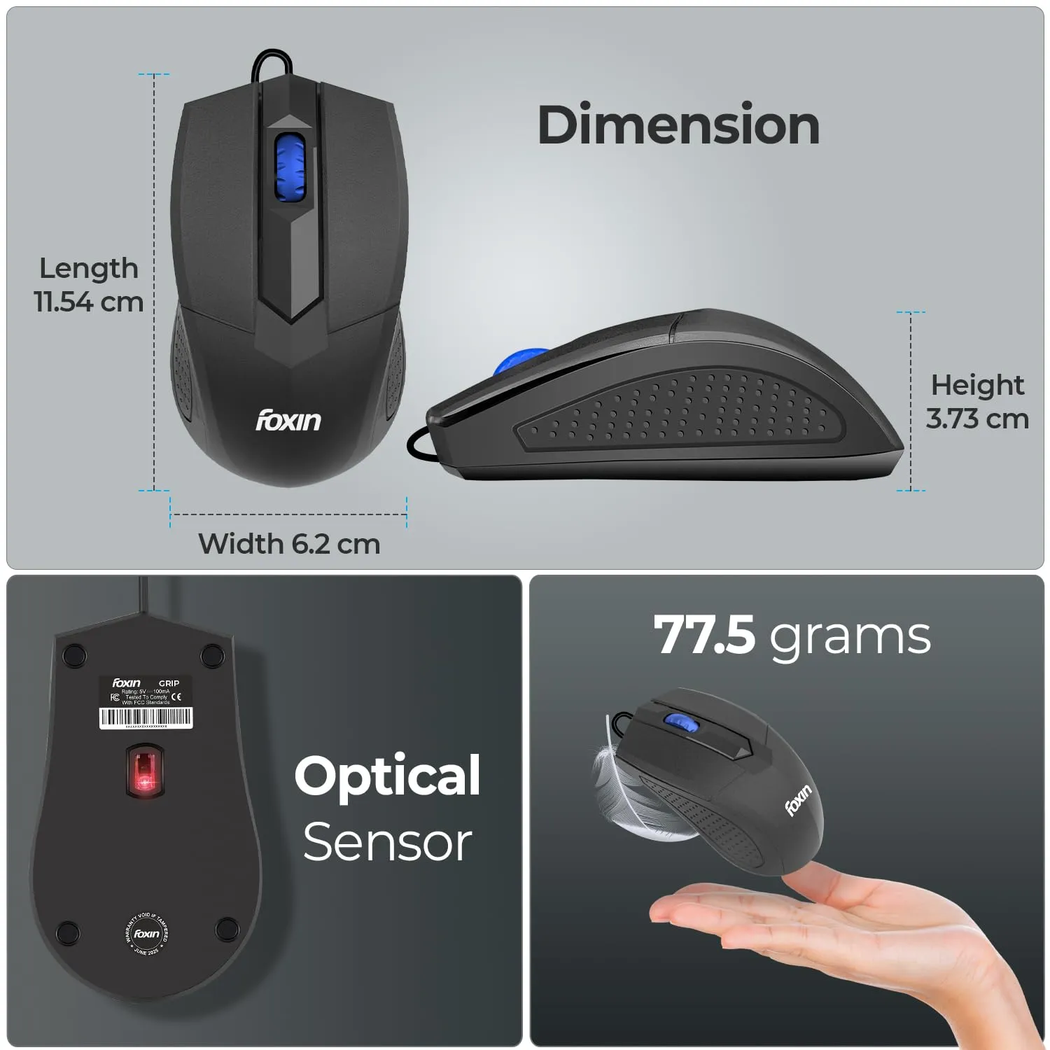 Foxin USB Mouse (Grip) view 3
